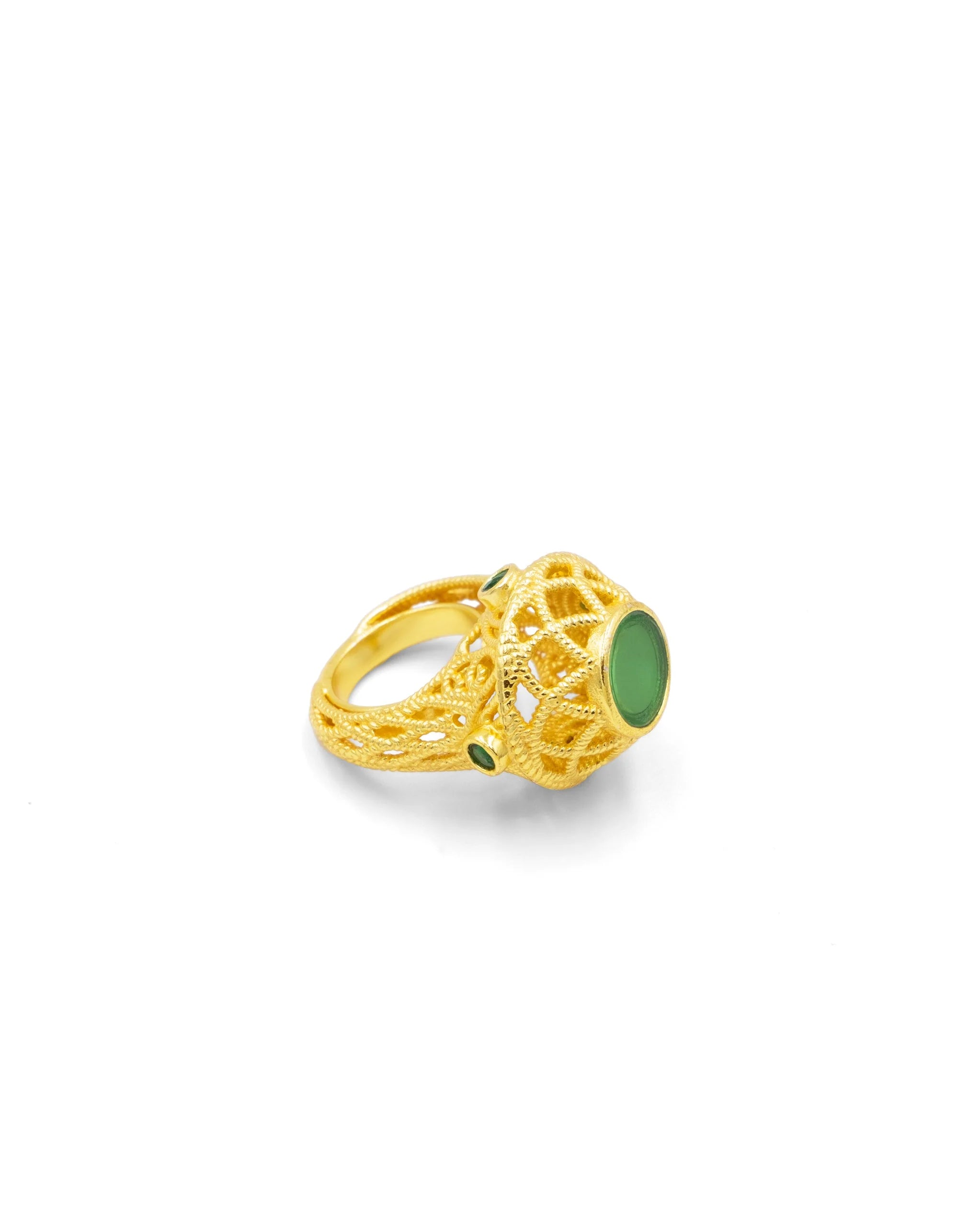 Anillo Dorado Kalu Onix Verde Tiahra S404-OV