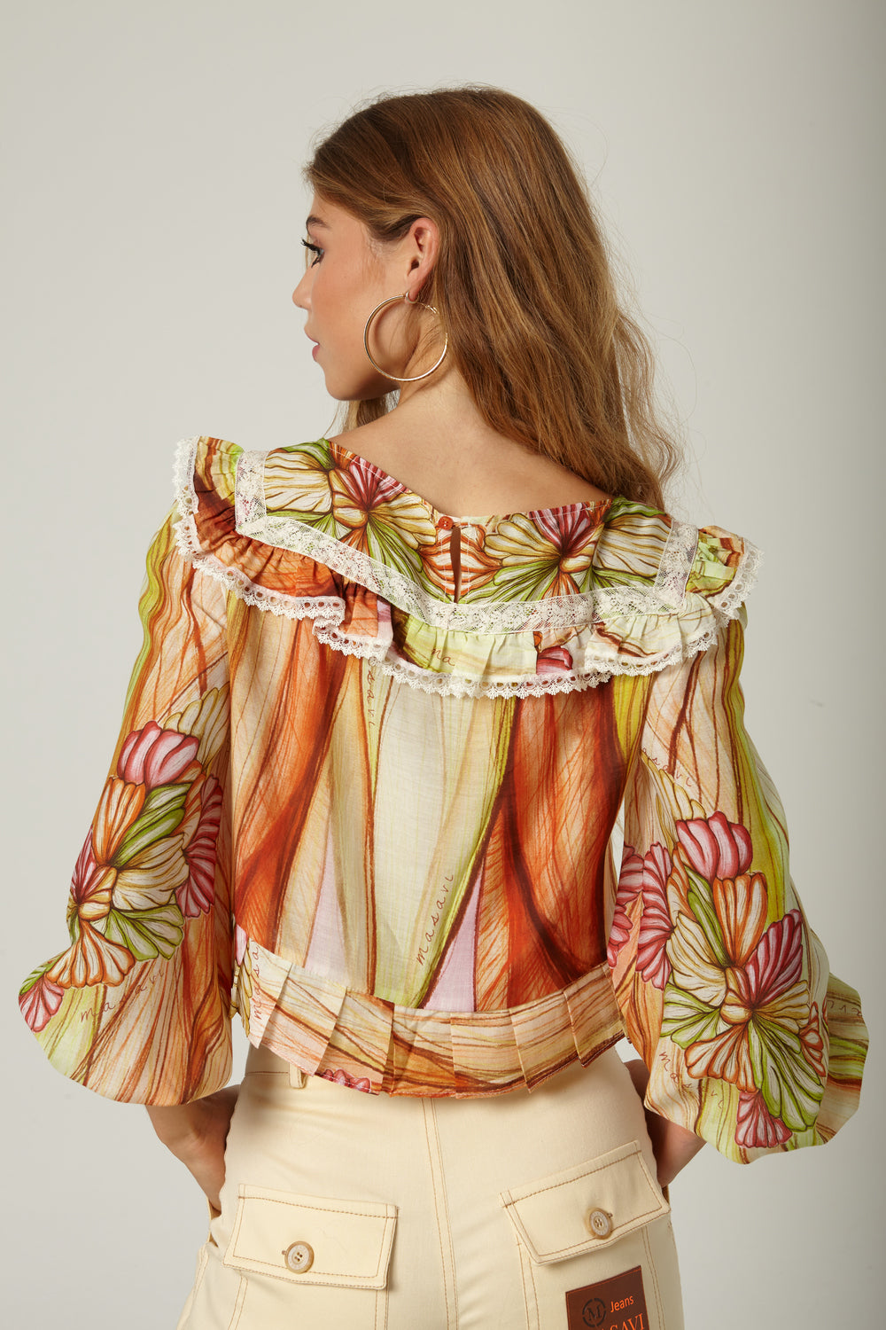 CAMISA PUNTILLA FRUNCE SENAPETI HOJAS MASAVI