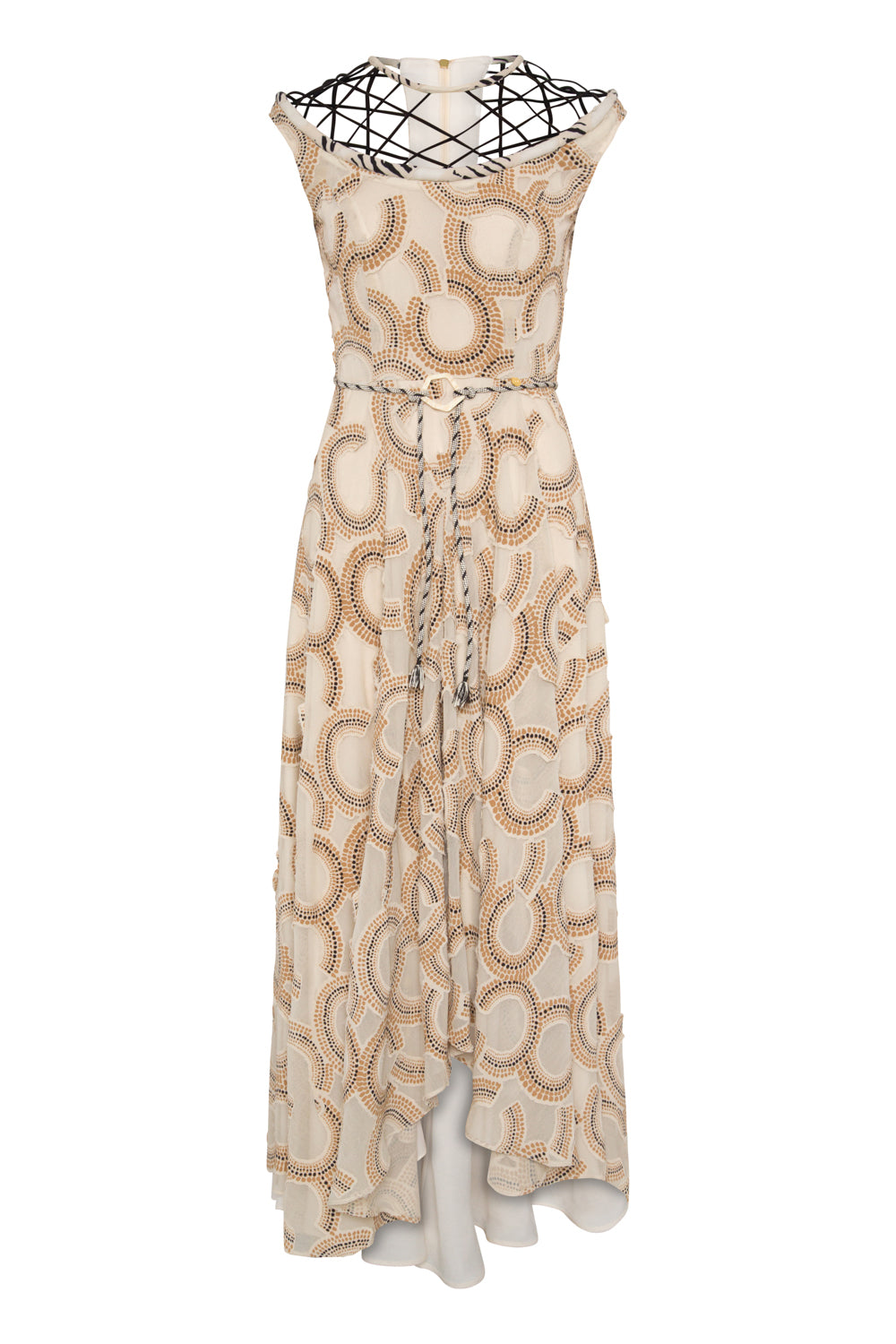 VESTIDO LARGO ESCOTE CORDONES SENAPETI ÉTNICO MASAVI
