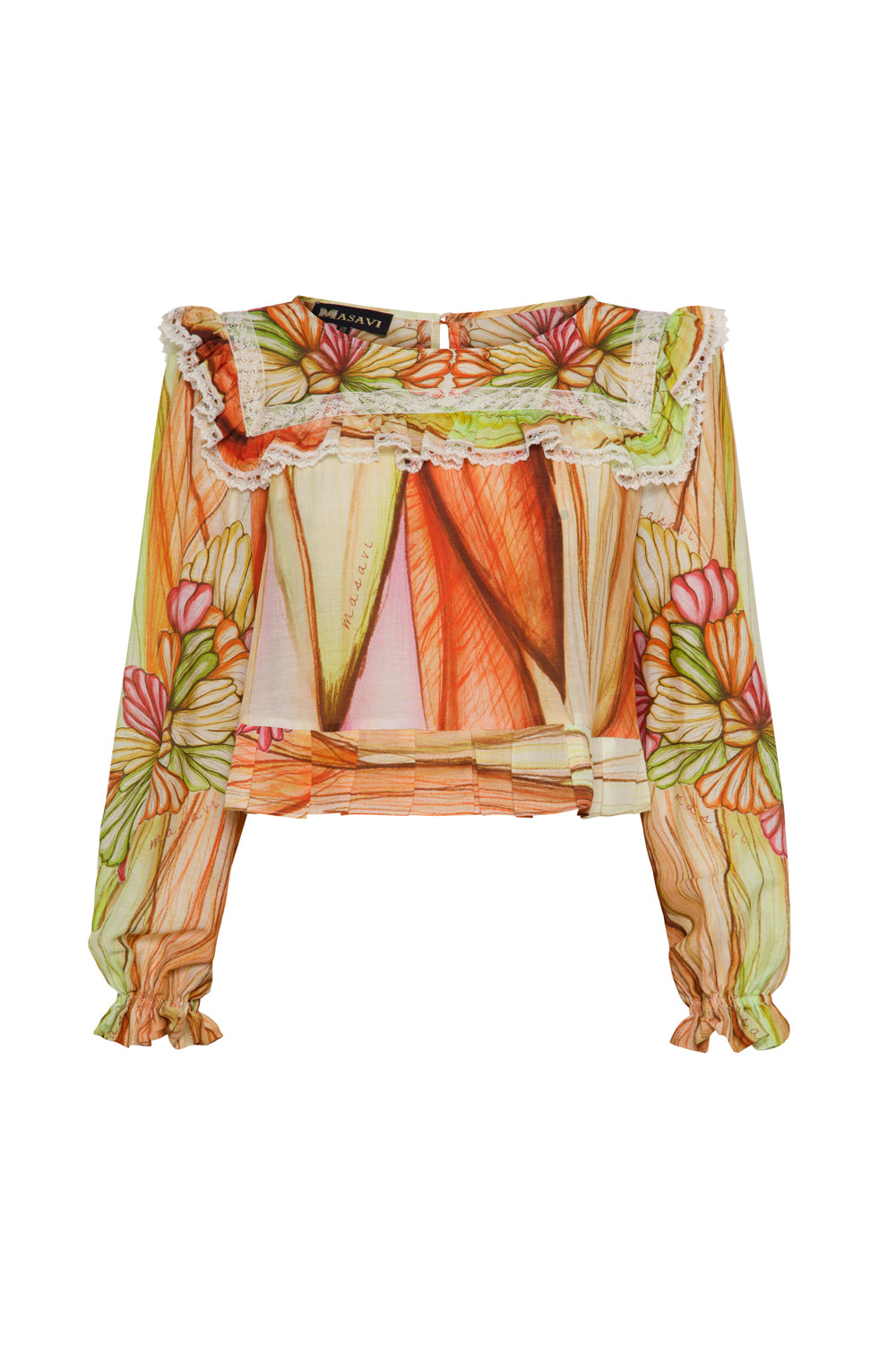 CAMISA PUNTILLA FRUNCE SENAPETI HOJAS MASAVI