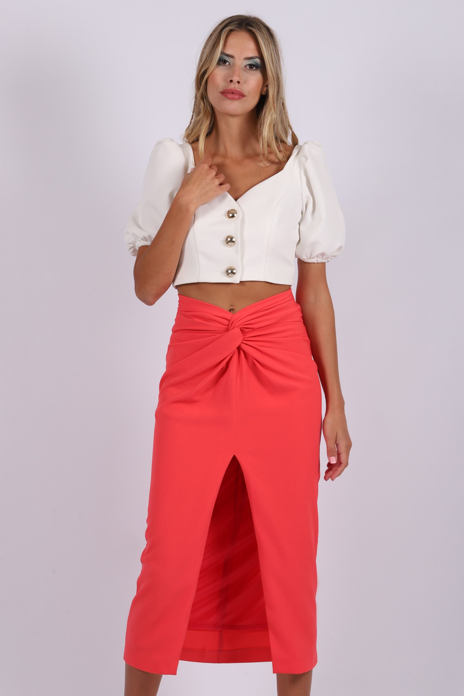 Falda crepe nudo coral Carmen Horneros