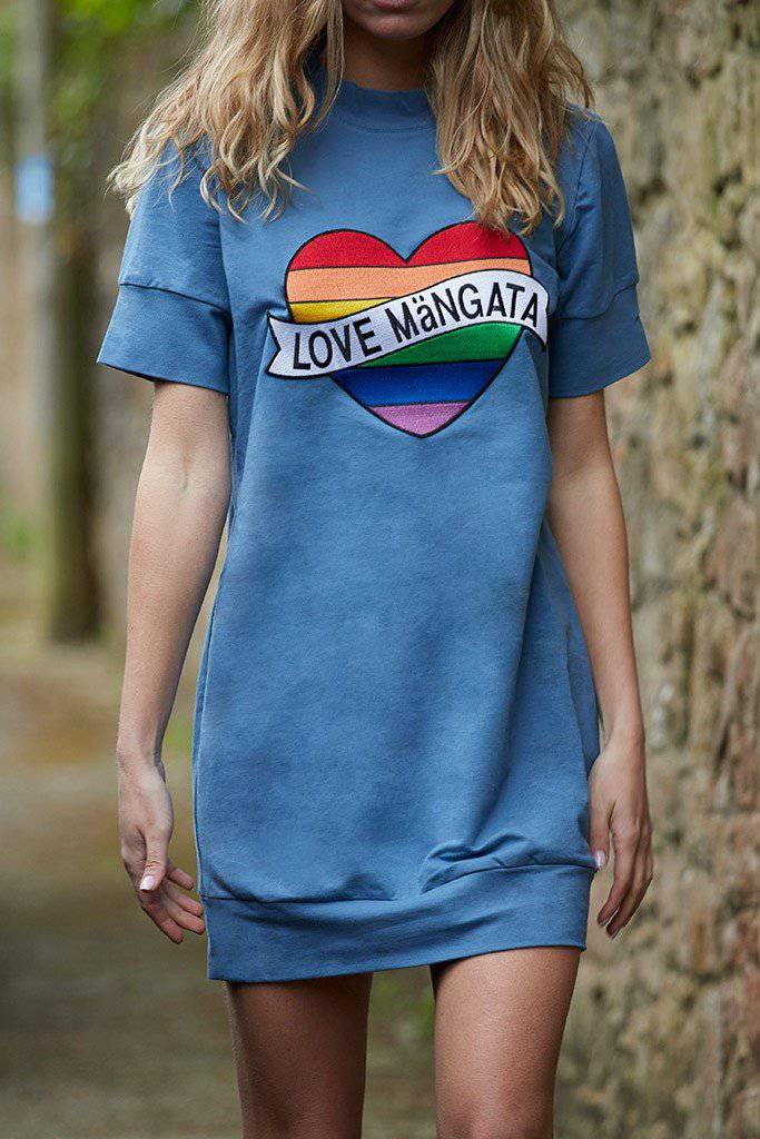 Vestido tipo camiseta azul denim parche corazón multicolor - Bayolo Concept Store