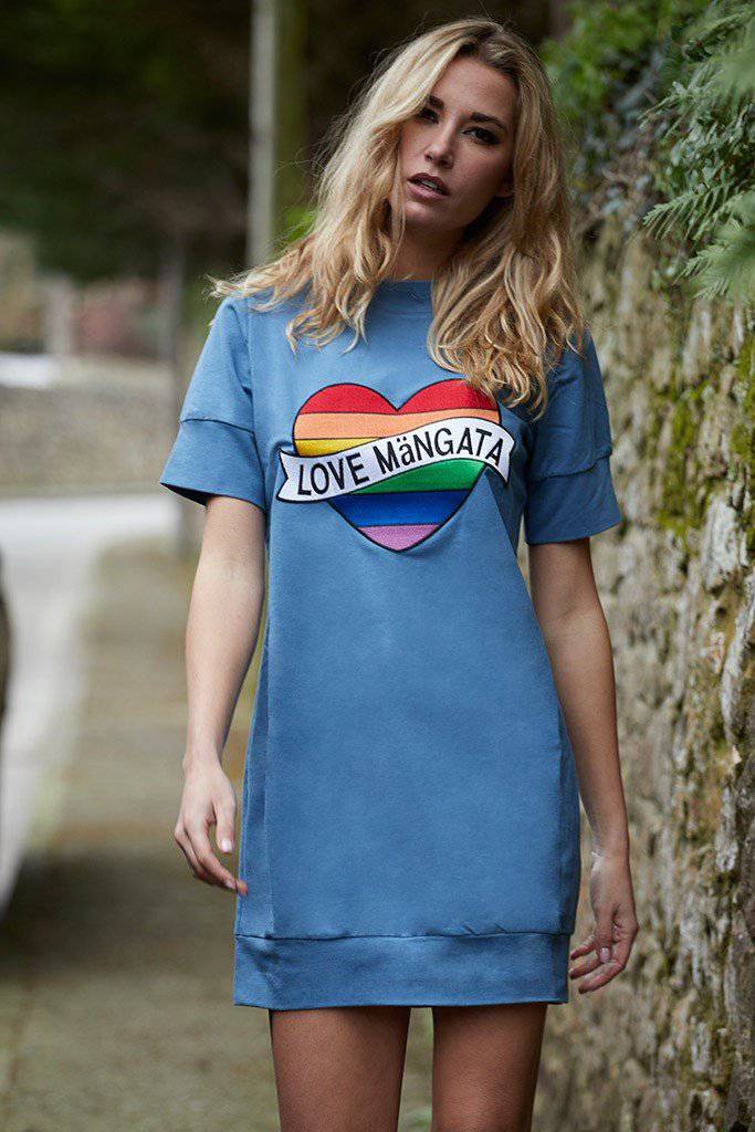 Vestido tipo camiseta azul denim parche corazón multicolor - Bayolo Concept Store