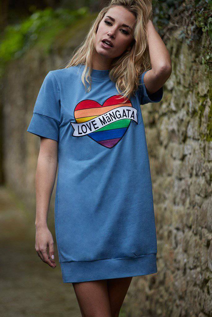 Vestido tipo camiseta azul denim parche corazón multicolor - Bayolo Concept Store